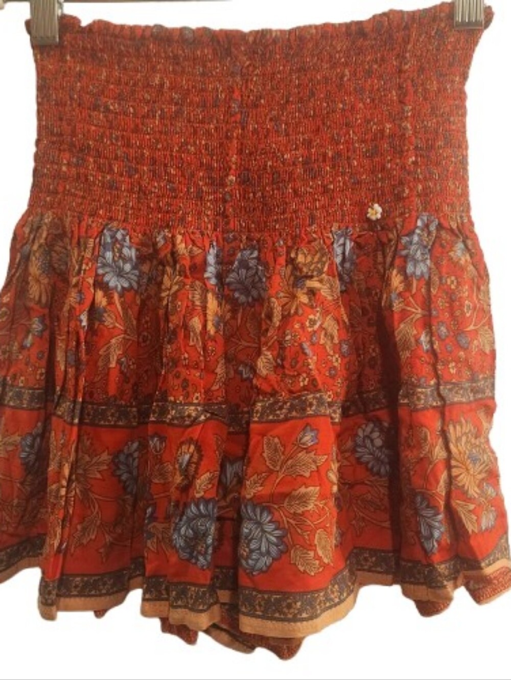 NATURAL LIFE Red Floral Smocked Mini Skirt With Flower Accents Size Medium